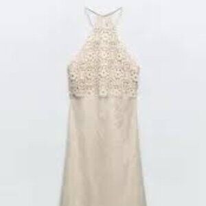 ZARA Cream Halter Midi Dress – Crochet Lace Top, Like New